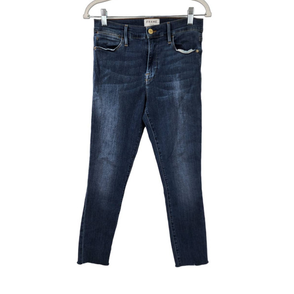 FRAME Le‎ High Skinny Frayed Hem Medium Wash Jeans Size 28 Stretch - Picture 1 of 6